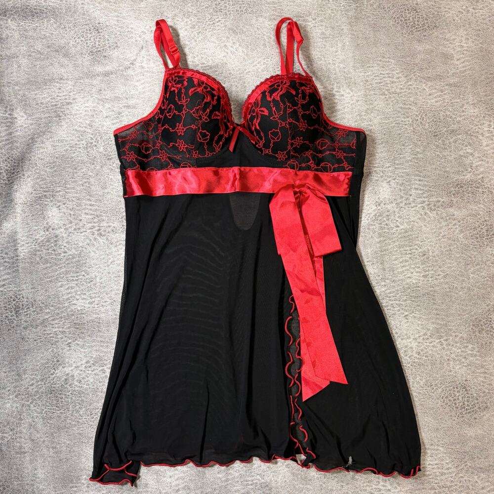 Black and Red Lace Sheer Babydoll